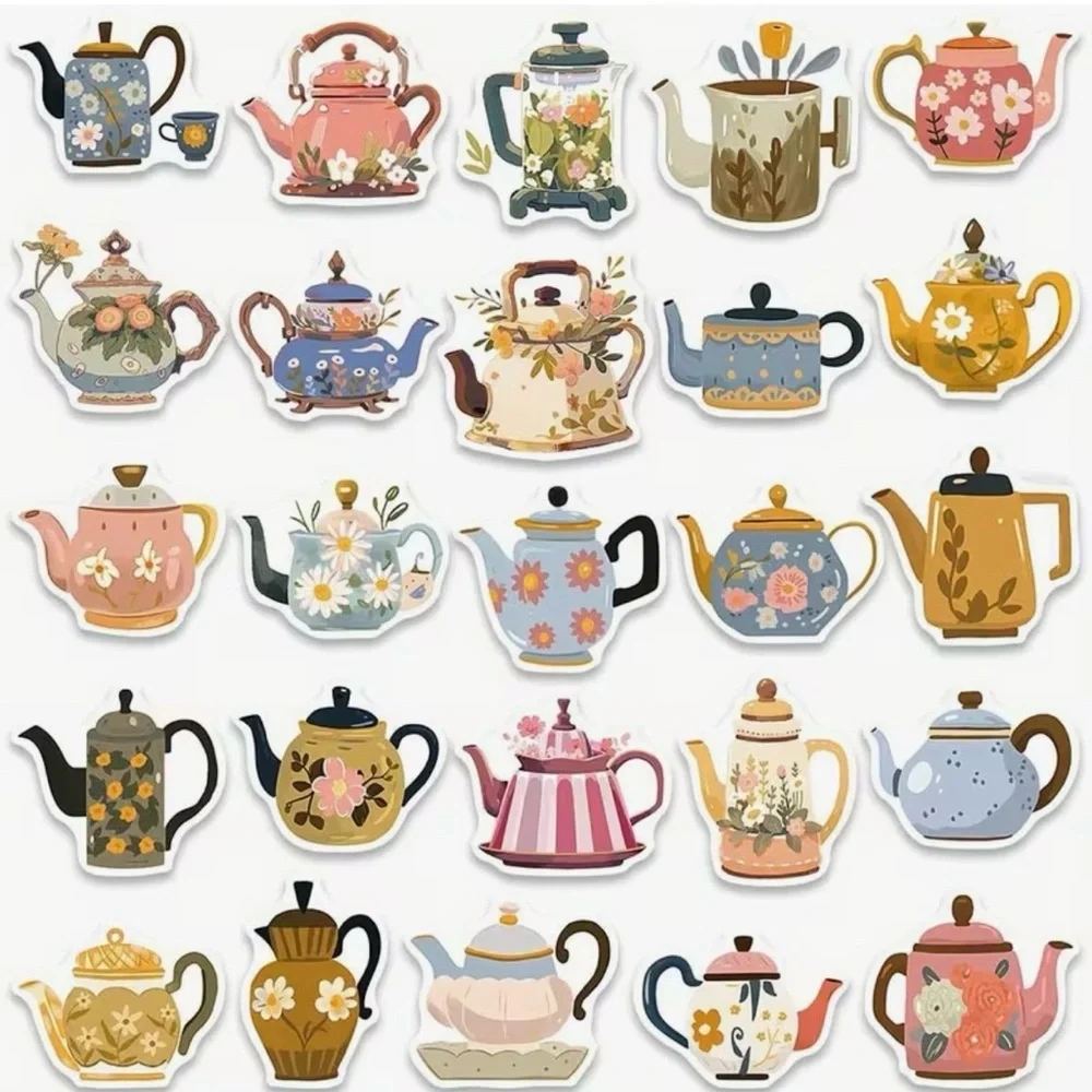 50 Teapot Stickers Coffee Pot Pitcher Flowers Floral - Picture 5 of 10